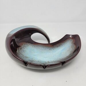 Atlantic Mold Vintage MCM Ashtray Burgundy Blue Drip Glaze 1961